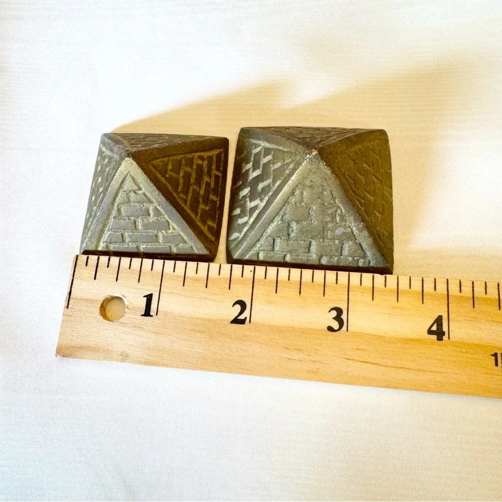 Vintage Small Brass Pyramids Etched Paperweight